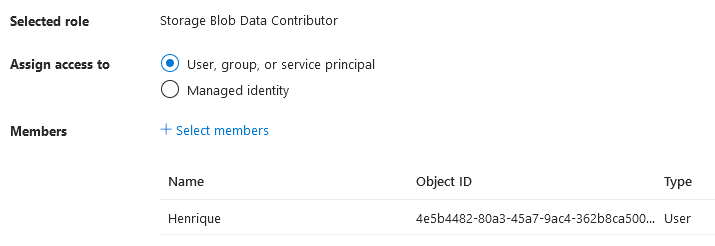 Adding role to user in Azure